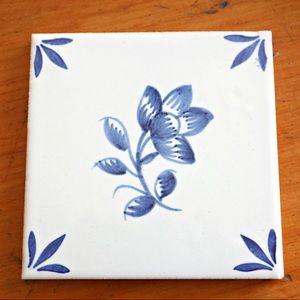 Vintage Delft Blue Tile Floral By Viuva Lamego